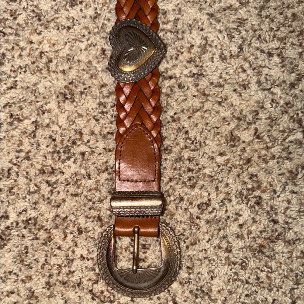 Brighton L Braided Tan Leather Women's Waist Belt with Antique Brass Accents